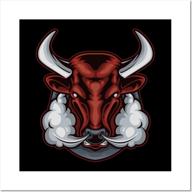 Angry Bull Head Wall Art by FunSillyShop